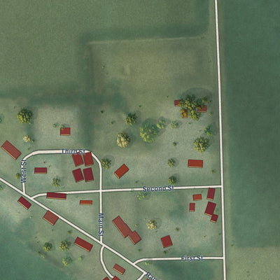 Close-up of the map of Sholes, Nebraska print showing street and building detail