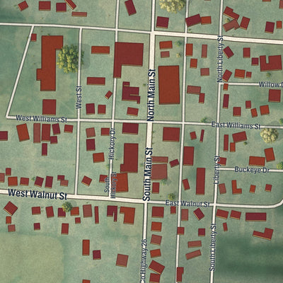 Close-up of the map of Marengo, Ohio print showing street and building detail