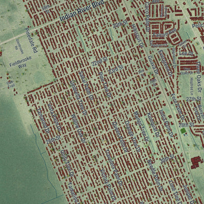 Close-up of the map of Edgewater, Florida print showing street and building detail