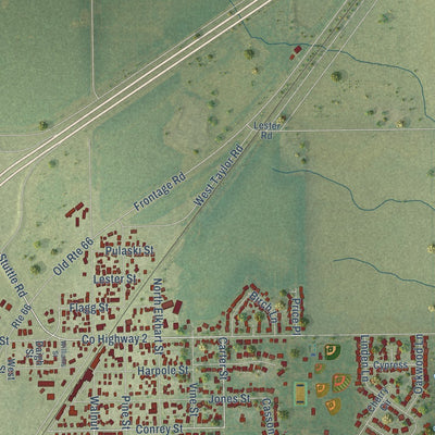 Close-up of the map of Williamsville, Illinois print showing street and building detail