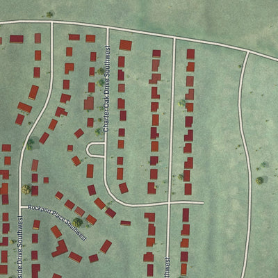 Close-up of the map of Wisteria Gardens, Georgia print showing street and building detail