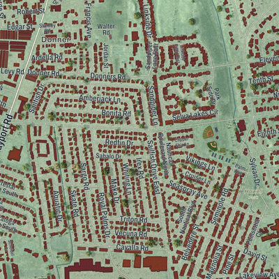 Close-up of the map of Atlantic Beach, Florida print showing street and building detail