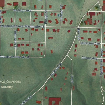 Close-up of the map of Grand Junction, Tennessee print showing street and building detail