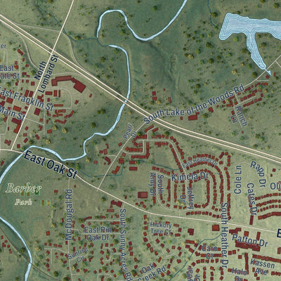 Close-up of the map of Mahomet, Illinois print showing street and building detail