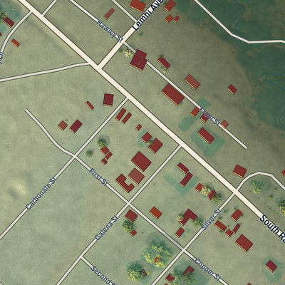 Close-up of the map of Leadore, Idaho print showing street and building detail