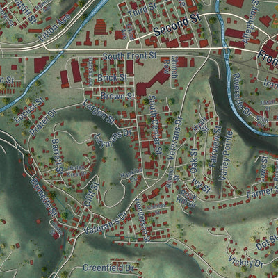 Close-up of the map of Richlands, Virginia print showing street and building detail