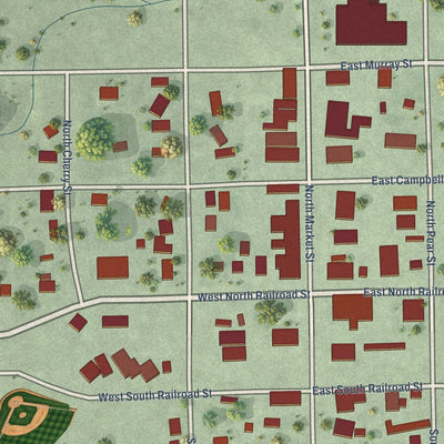 Close-up of the map of Shickley, Nebraska print showing street and building detail