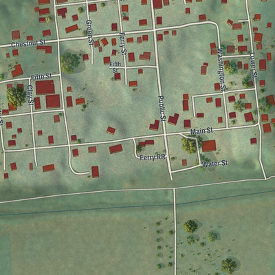 Close-up of the map of Augusta, Missouri print showing street and building detail