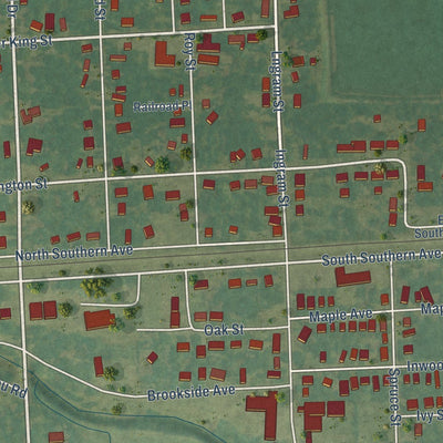 Close-up of the map of Moorhead, Mississippi print showing street and building detail