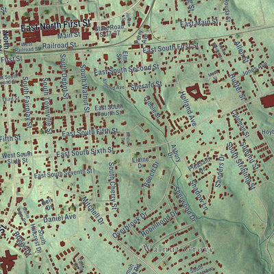 Close-up of the map of Seneca, South Carolina print showing street and building detail