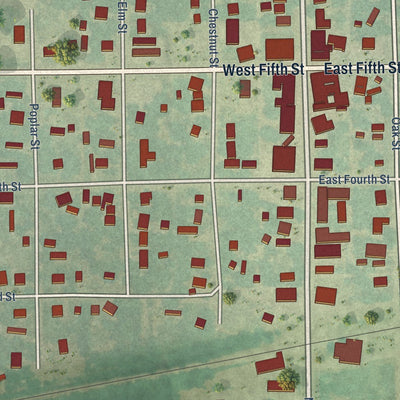 Close-up of the map of Burden, Kansas print showing street and building detail