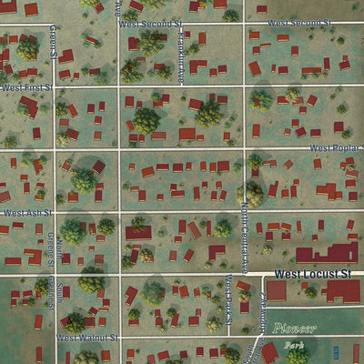 Close-up of the map of Waterville, Washington print showing street and building detail