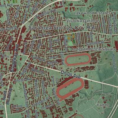 Close-up of the map of Saratoga Springs, New York print showing street and building detail