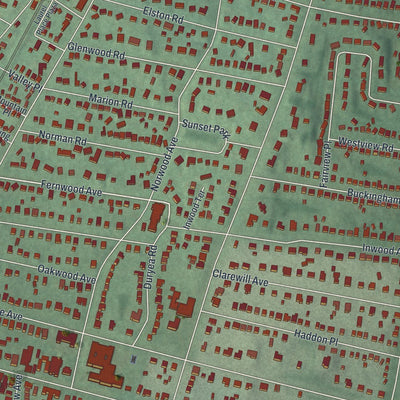 Close-up of the map of Upper Montclair, New Jersey print showing street and building detail