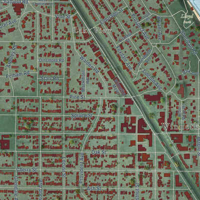 Close-up of the map of Winnetka, Illinois print showing street and building detail