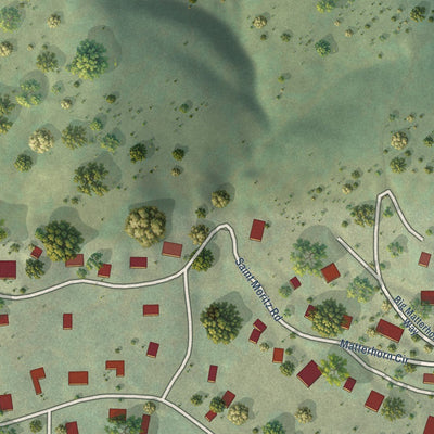 Close-up of the map of Interlaken, Utah print showing street and building detail