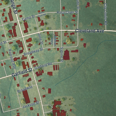 Close-up of the map of Folsom, Louisiana print showing street and building detail