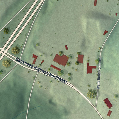 Close-up of the map of Brookview Heights, Georgia print showing street and building detail