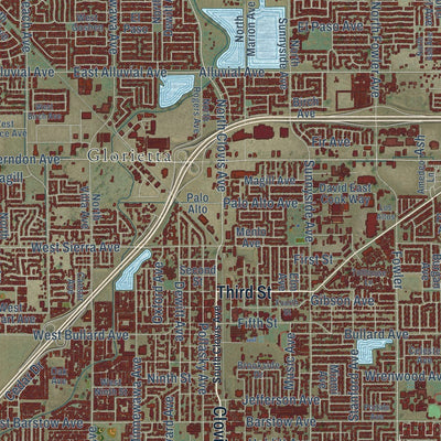 Close-up of the map of Clovis, California print showing street and building detail