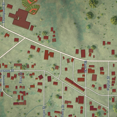 Close-up of the map of Thompsonville, Illinois print showing street and building detail