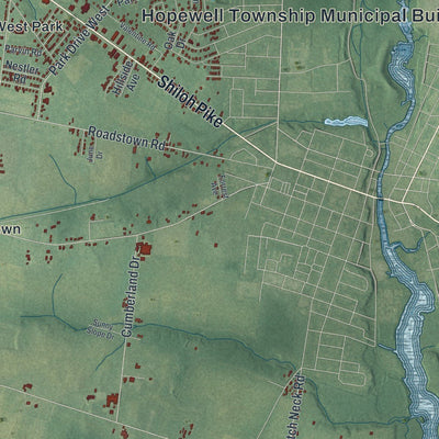 Close-up of the map of Hopewell, Cumberland County, New Jersey print showing street and building detail