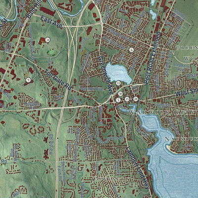 Close-up of the map of Warwick, Rhode Island print showing street and building detail