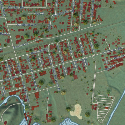 Close-up of the map of Lakeside, Oregon print showing street and building detail