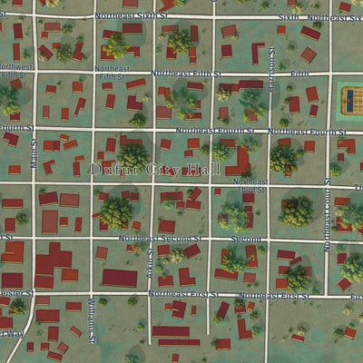 Close-up of the map of Dufur, Oregon print showing street and building detail