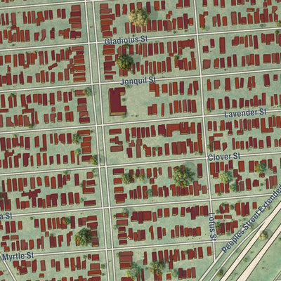 Close-up of the map of Gentilly Terrace, Louisiana print showing street and building detail