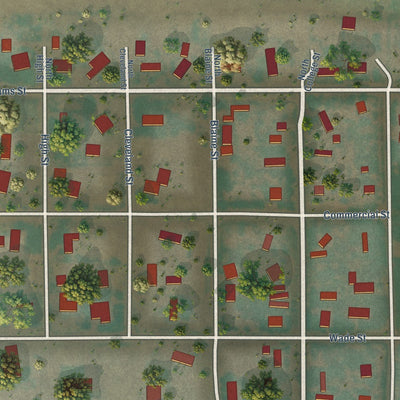 Close-up of the map of Adams, Oregon print showing street and building detail