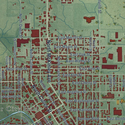 Close-up of the map of Rensselaer, Indiana print showing street and building detail