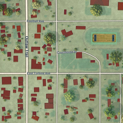 Close-up of the map of Springview, Nebraska print showing street and building detail