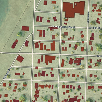 Close-up of the map of Ruthton, Minnesota print showing street and building detail