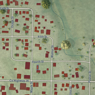 Close-up of the map of Seaton, Illinois print showing street and building detail