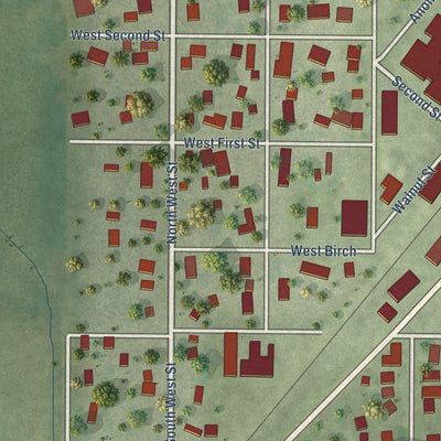 Close-up of the map of Stonington, Illinois print showing street and building detail