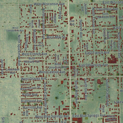 Close-up of the map of Orange City, Florida print showing street and building detail