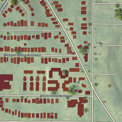 Close-up of the map of Washington Park, Georgia print showing street and building detail