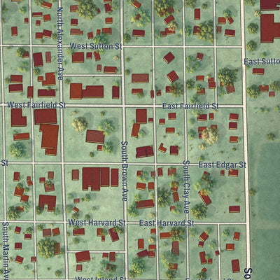 Close-up of the map of Clay Center, Nebraska print showing street and building detail