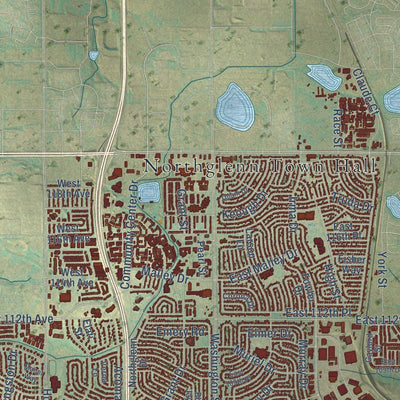 Close-up of the map of Northglenn, Colorado print showing street and building detail