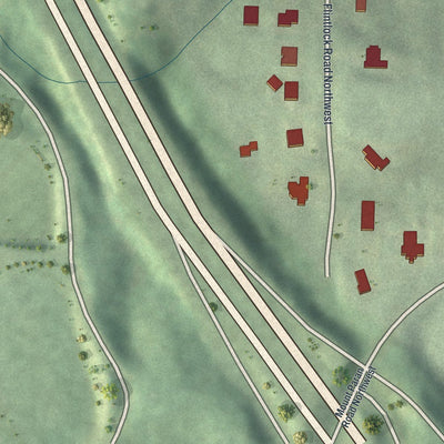Close-up of the map of Whitewater Creek, Georgia print showing street and building detail