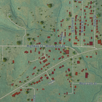 Close-up of the map of Judsonia, Arkansas print showing street and building detail