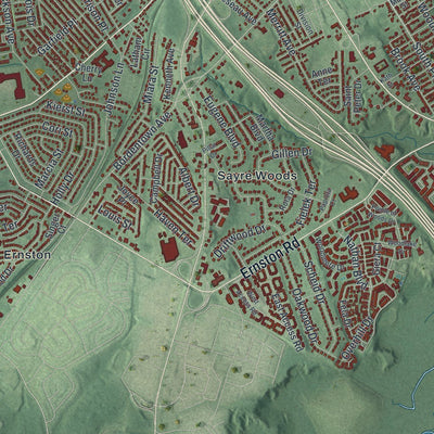 Close-up of the map of Sayreville, New Jersey print showing street and building detail