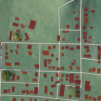 Close-up of the map of Jewett, Ohio print showing street and building detail