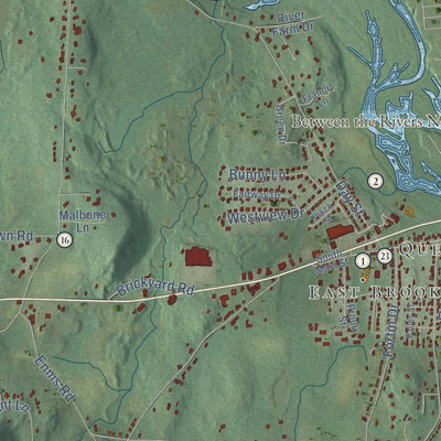 Close-up of the map of Brooklyn, Connecticut print showing street and building detail