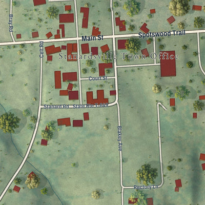 Close-up of the map of Stanardsville, Virginia print showing street and building detail