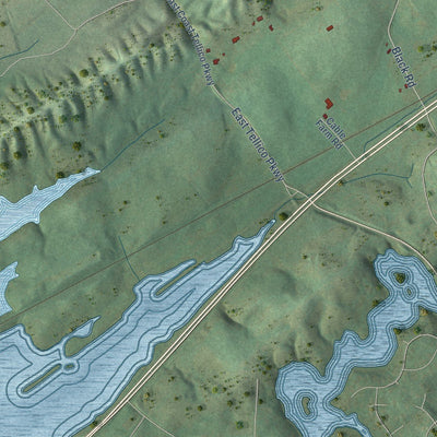 Close-up of the map of Greenback, Tennessee print showing street and building detail