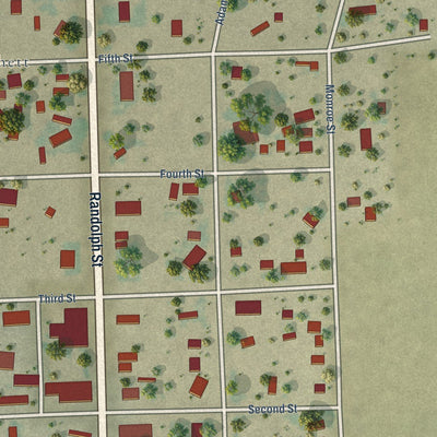 Close-up of the map of Pritchett, Colorado print showing street and building detail
