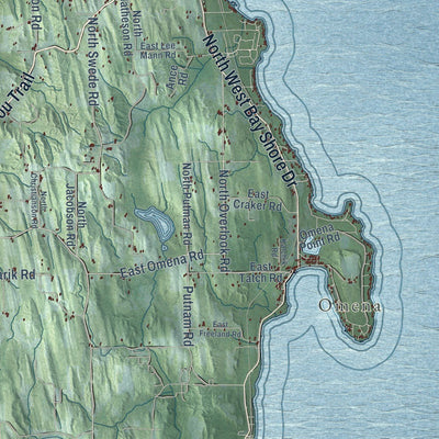 Close-up of the map of Leelanau, Michigan print showing street and building detail