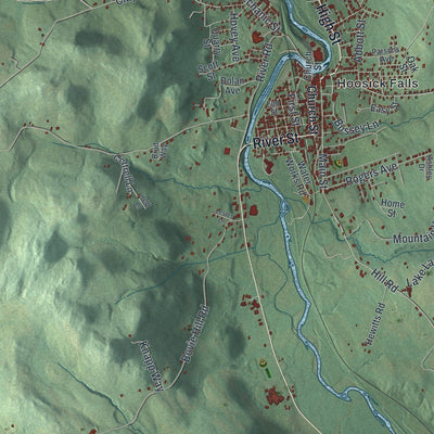 Close-up of the map of Hoosick, New York print showing street and building detail