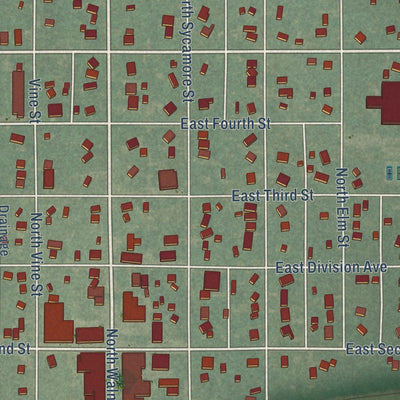 Close-up of the map of Peabody, Kansas print showing street and building detail